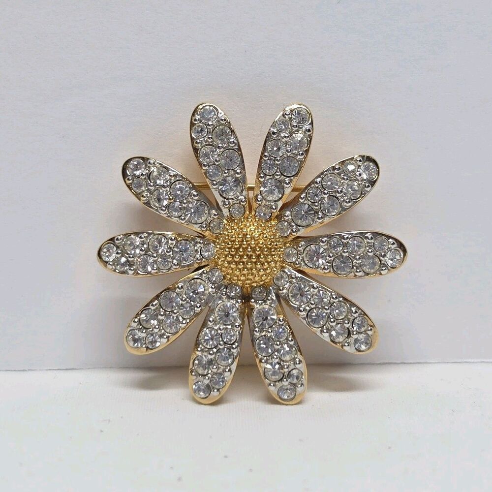 Swarovski Crystal Daisy Flower Brooch Pin Vintage Swan Signed